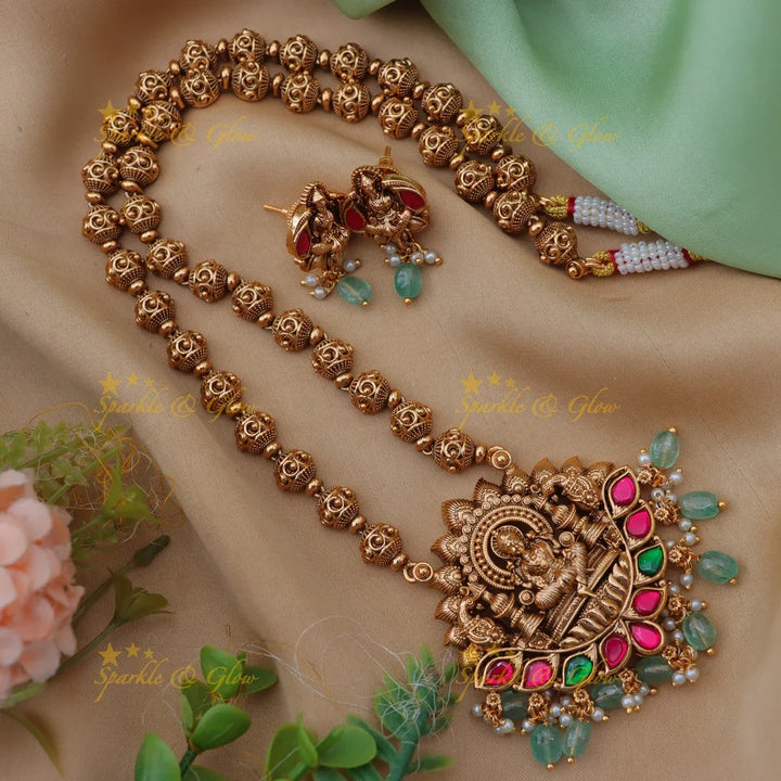 Stunning Gold Ball Beaded Lakshmi Jadau Kundan Haram