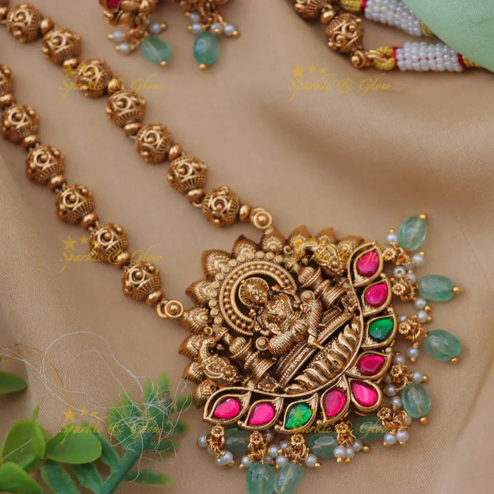 Stunning Gold Ball Beaded Lakshmi Jadau Kundan Haram