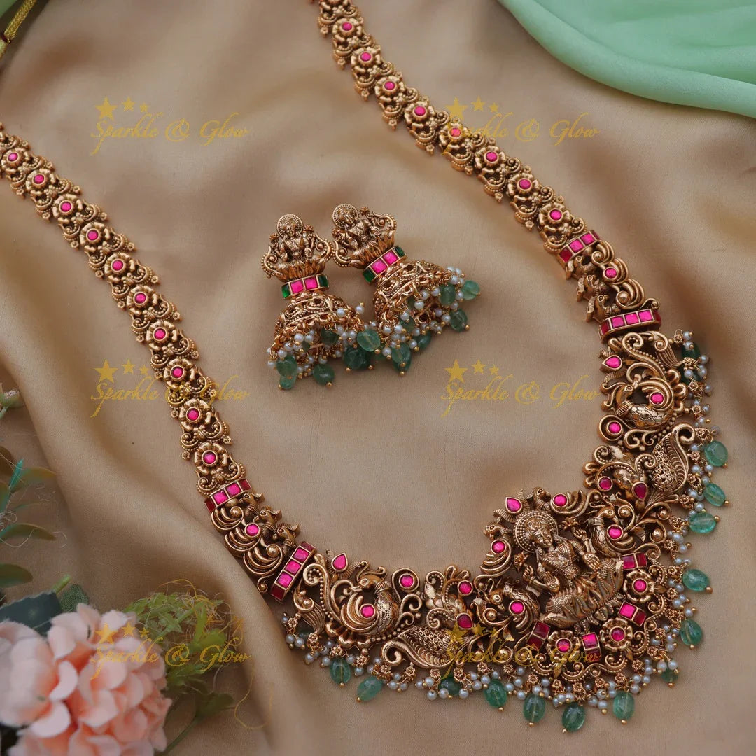 Grand Jadau Kundan Lakshmi Peacock Bridal Haram