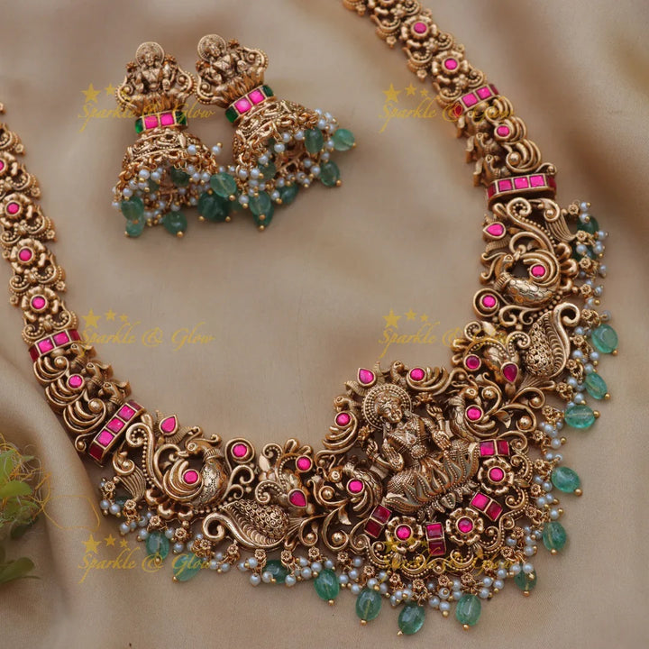 Grand Jadau Kundan Lakshmi Peacock Bridal Haram