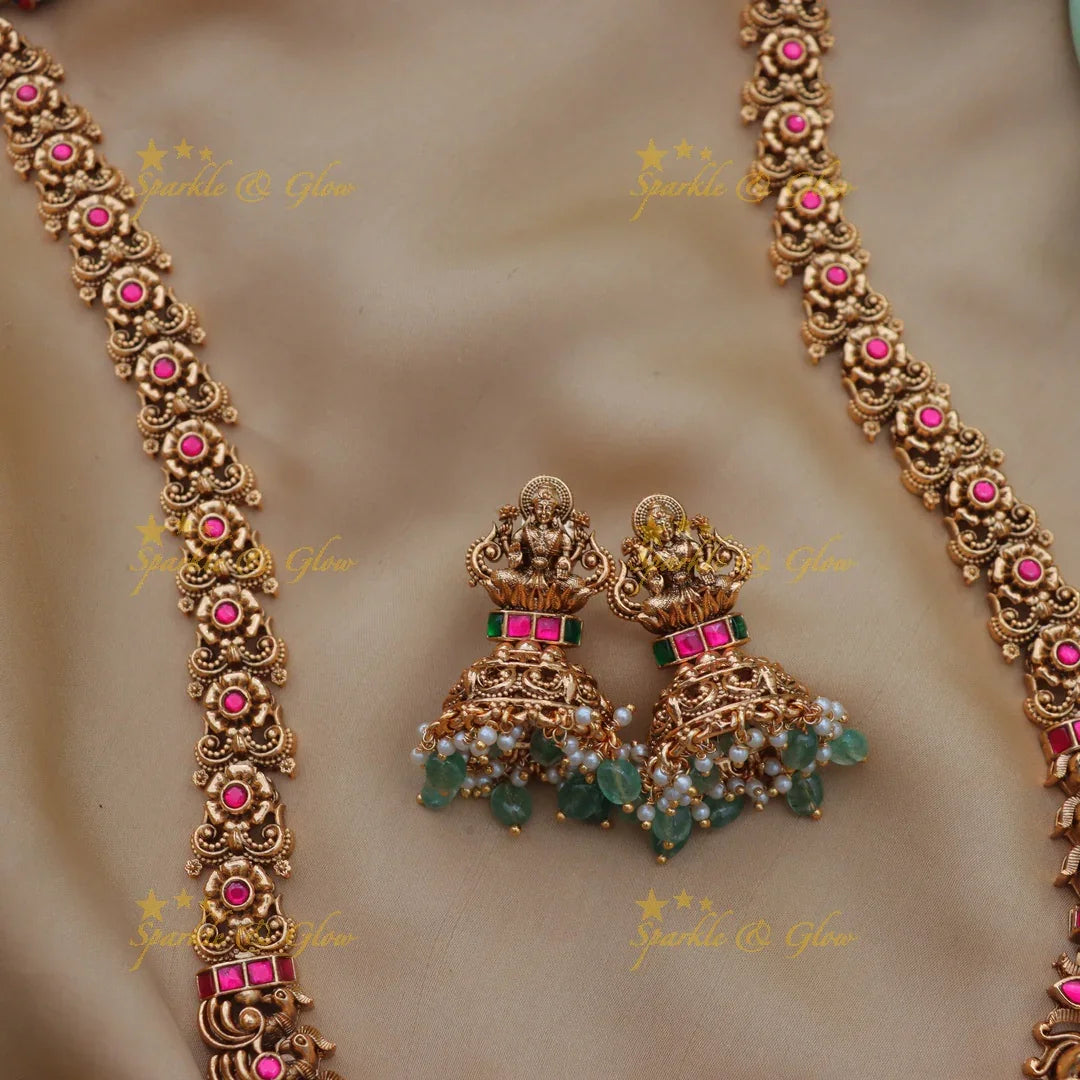 Grand Jadau Kundan Lakshmi Peacock Bridal Haram