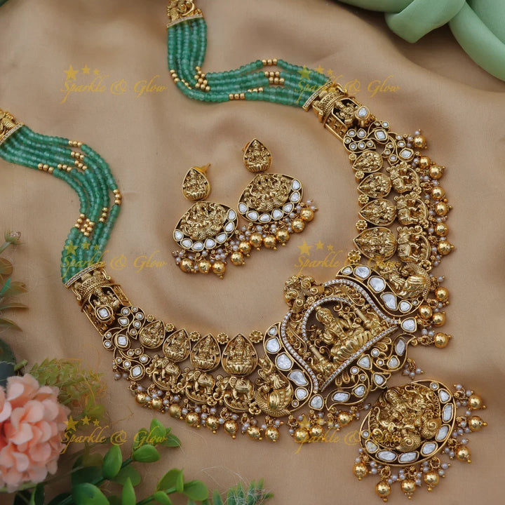 Grand Lakshmi Dual-Tone Jadau Temple Haram Necklace
