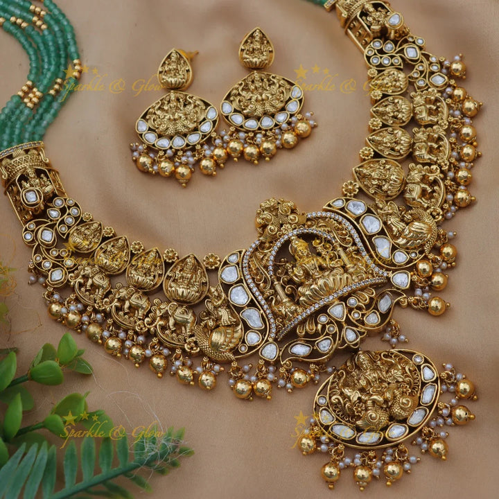 Grand Lakshmi Dual-Tone Jadau Temple Haram Necklace