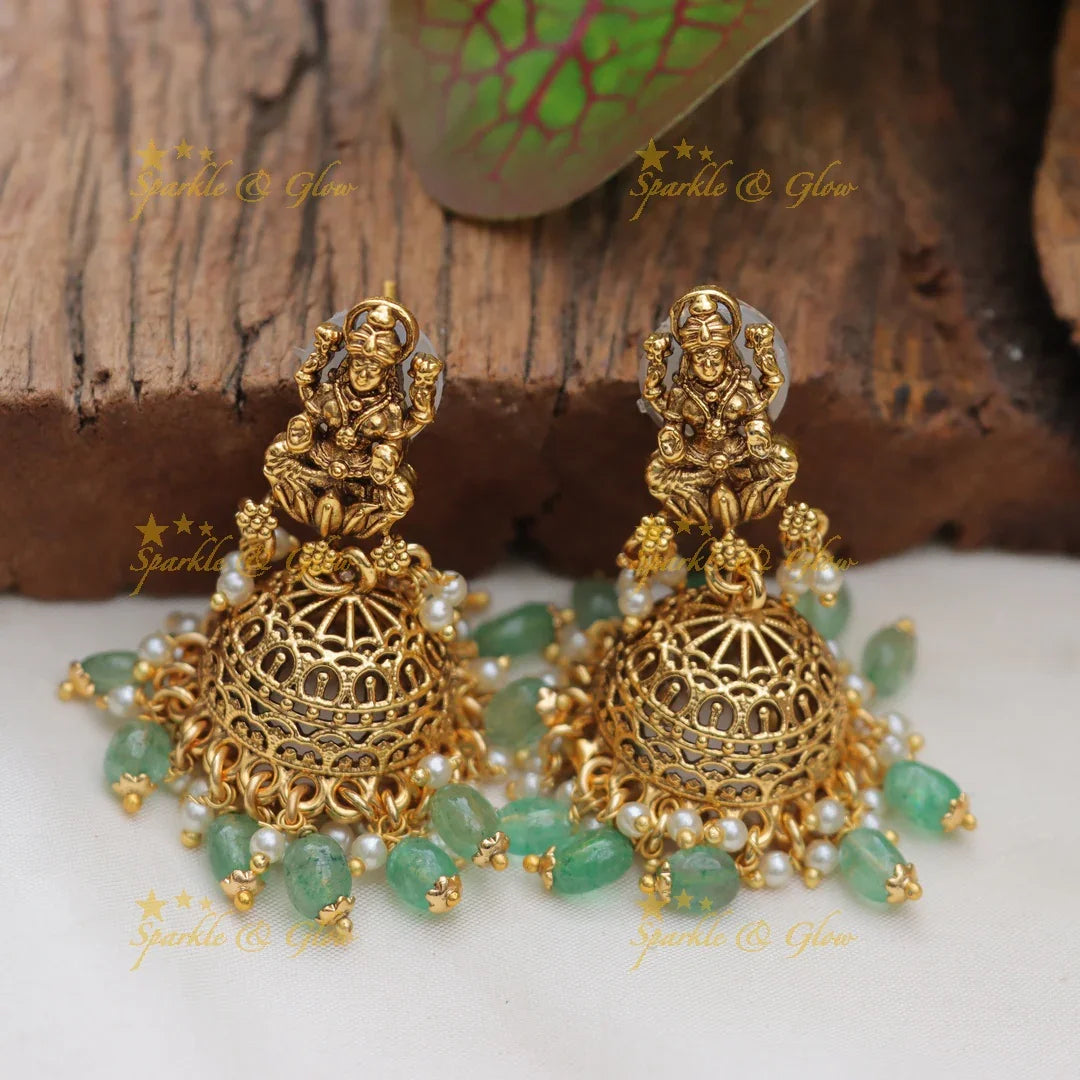 Statement Lakshmi Jhumka with Mint Green Beads
