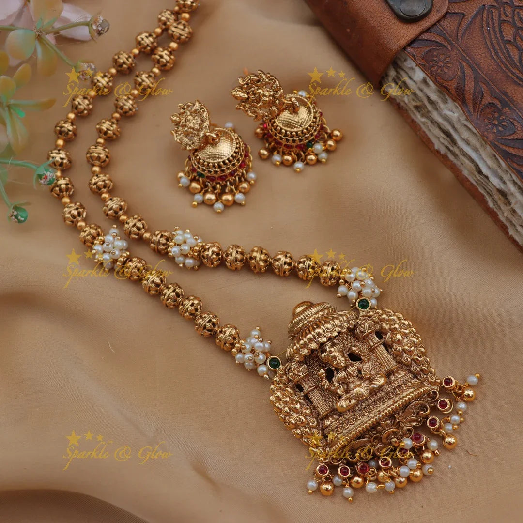 Stunning Idol Lakshmi Temple Design Haram with Earrings