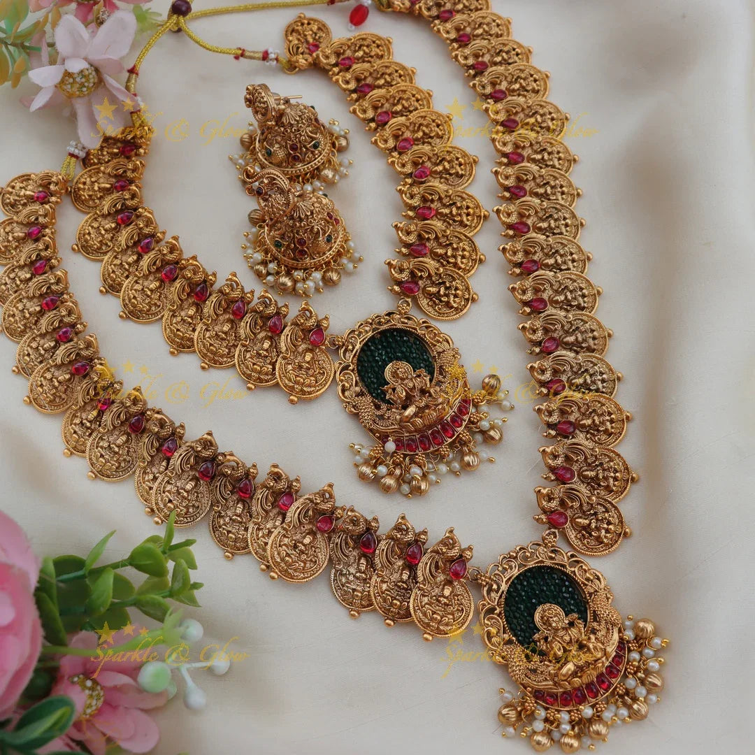 Elegant Grand Lakshmi Coin Semi Bridal Temple Jewellery Set