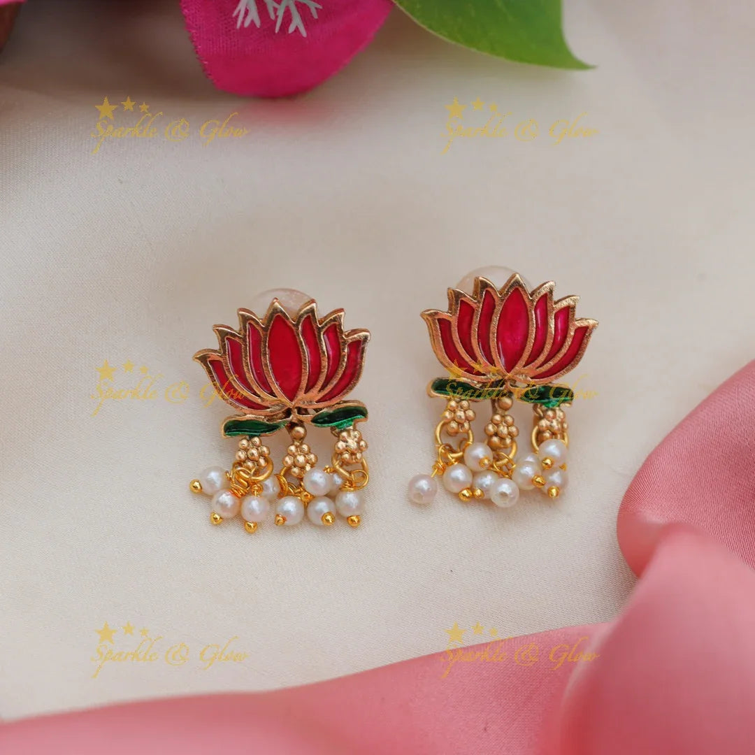 Statement Lotus Guttapusalu Necklace with Meenakari Finish