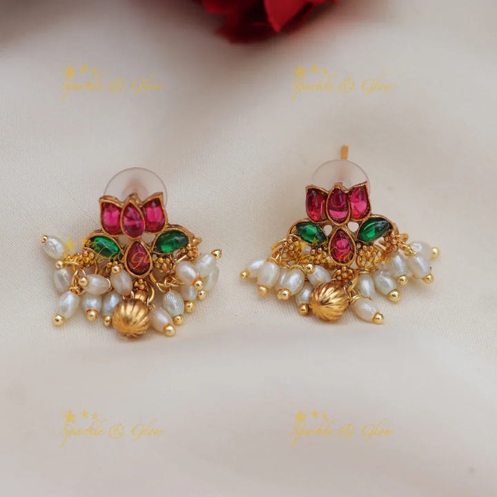Elegant Lotus Floral Short Necklace with Meenakari Work