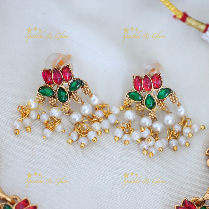 Elegant Lotus Floral Short Necklace with Meenakari Work