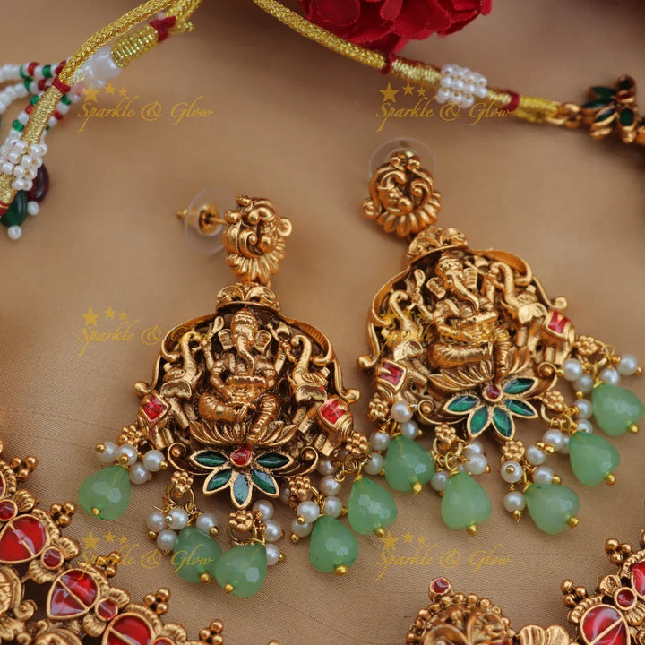 Stunning Ganesha Elephant Short Necklace with Mint Beads