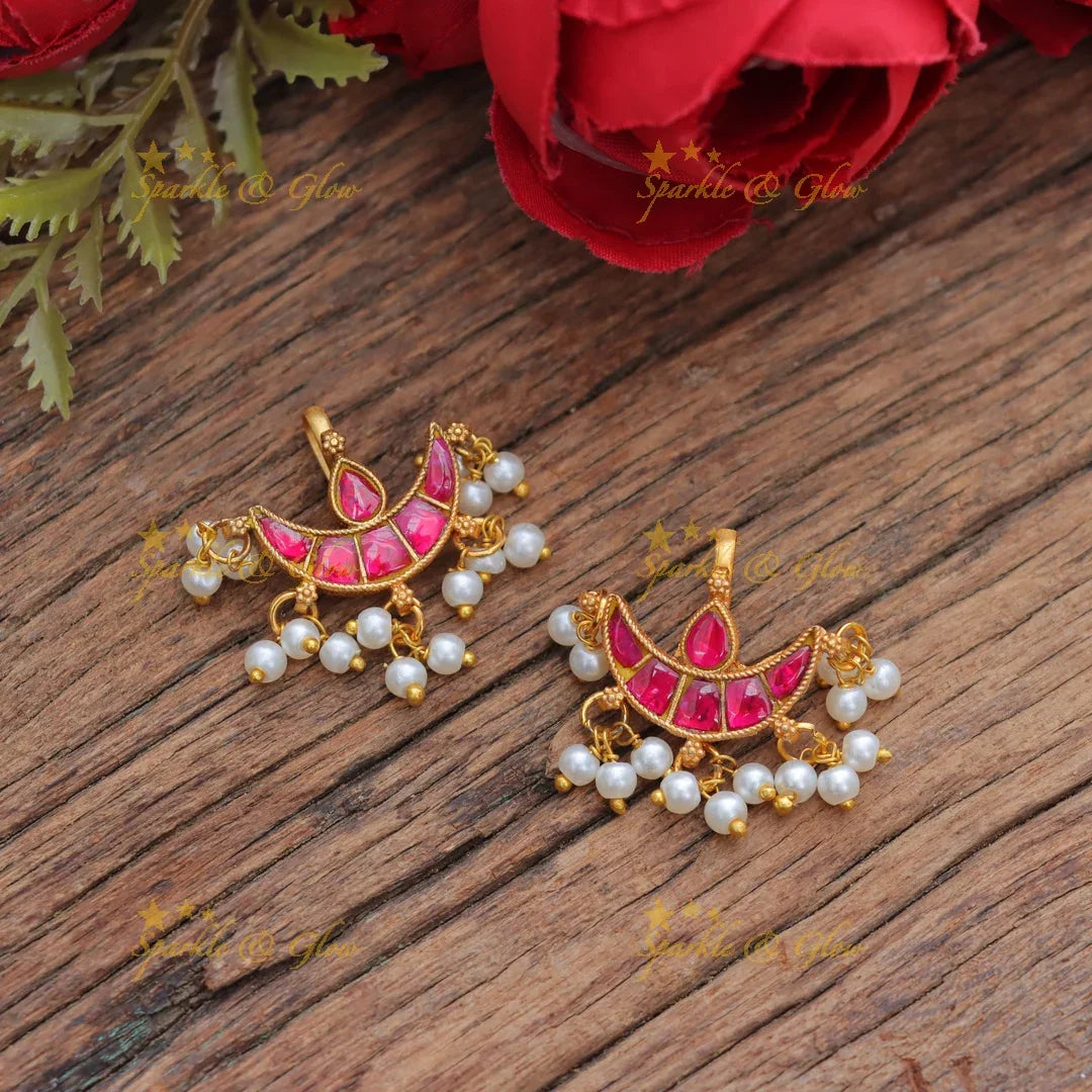 Stunning Jadau Kundan Half Moon Bugadi Earrings