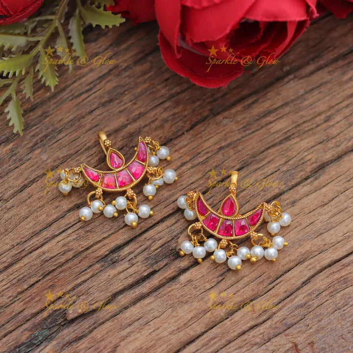 Stunning Jadau Kundan Half Moon Bugadi Earrings
