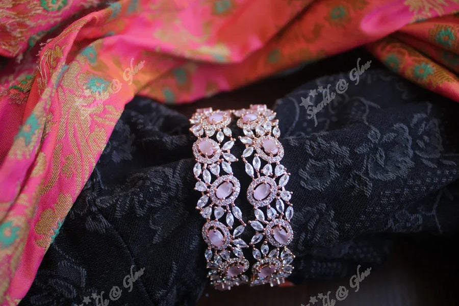 Rose Gold AD stones bangles set of two - 2.8 - Sparkle and Glow