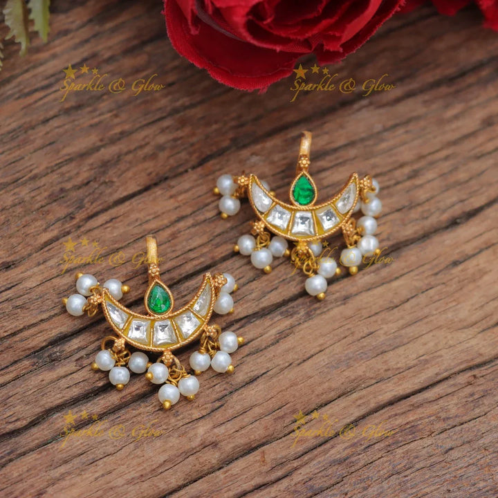 Stunning Jadau Kundan Half Moon Bugadi Earrings