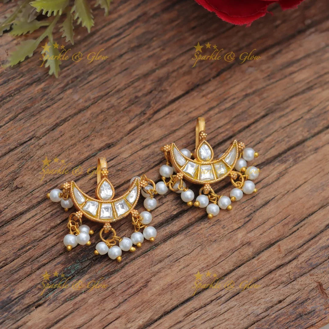 Stunning Jadau Kundan Half Moon Bugadi Earrings