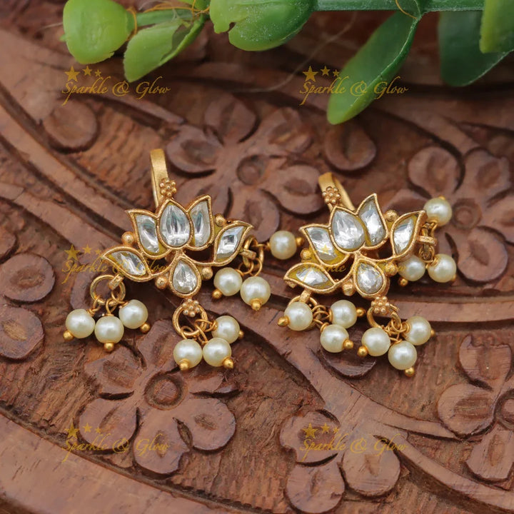 Lotus Jadau Earrings, Multicolor Stones Bugadi