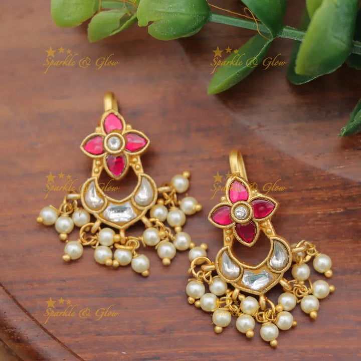 Meenakari Bugadi Pearl Drop Kundan Earrings