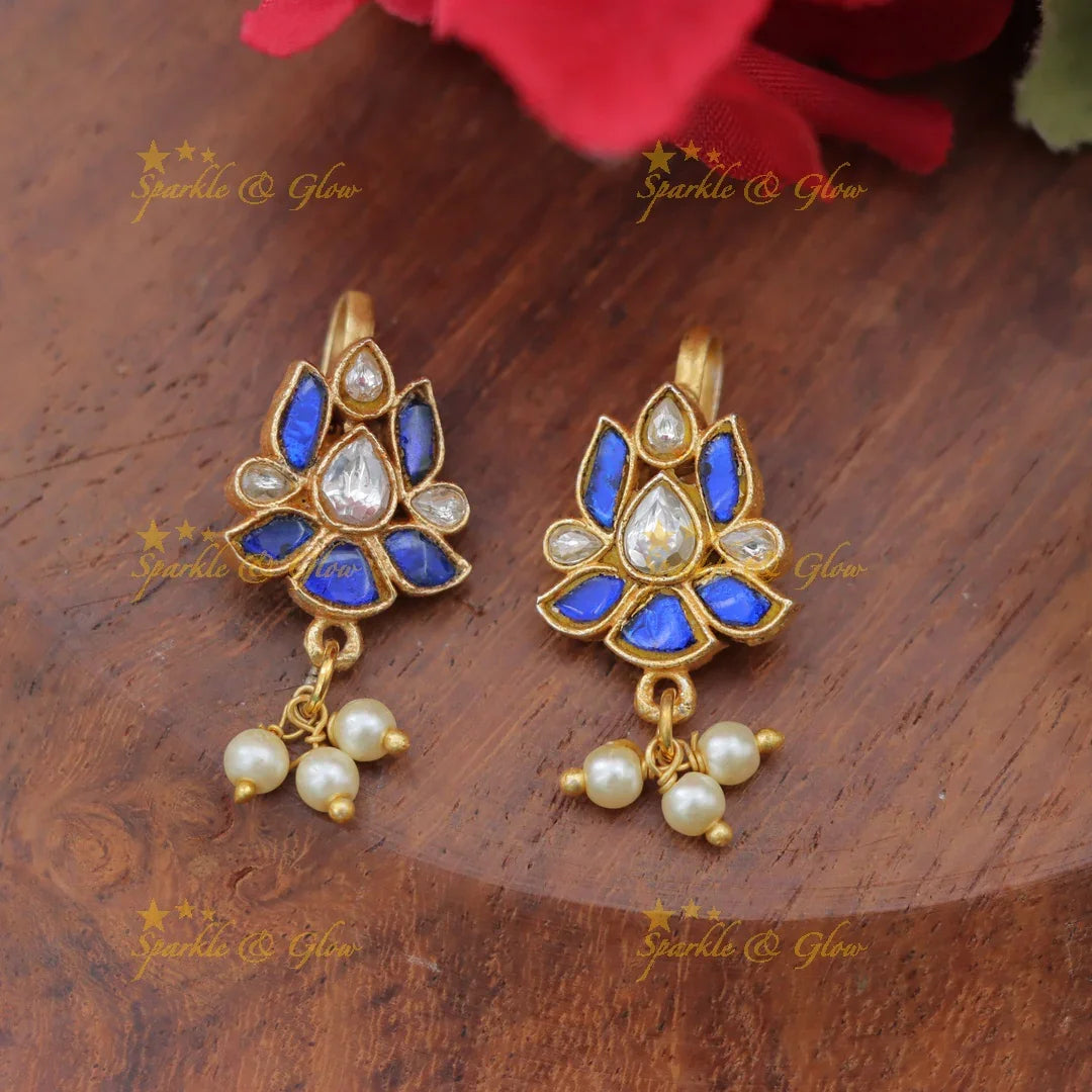Elegant Floral Meenakari Jadau Bugadi Earrings with Pearls