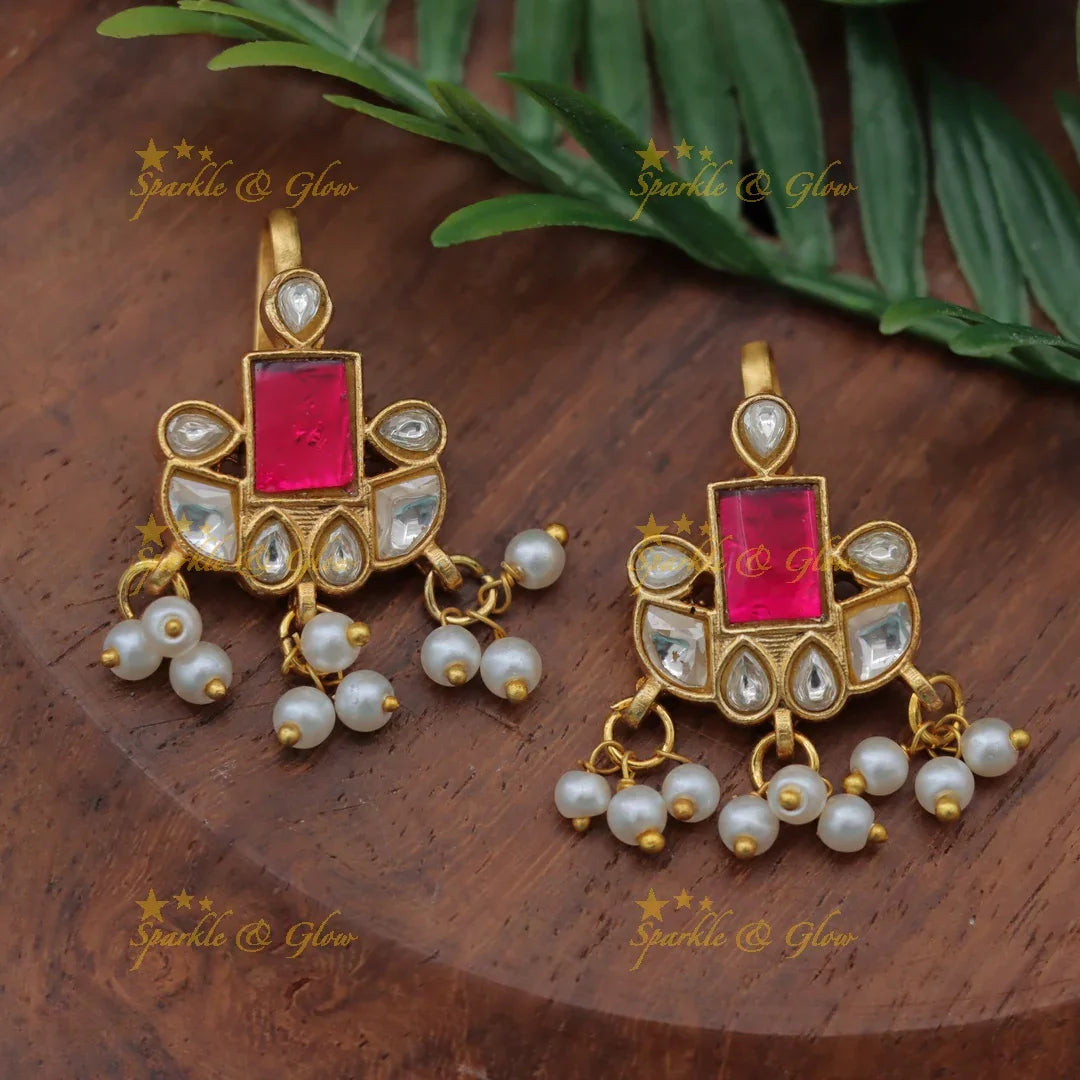 Multicolor Jadau Kundan Bugadi Earrings with Pearls