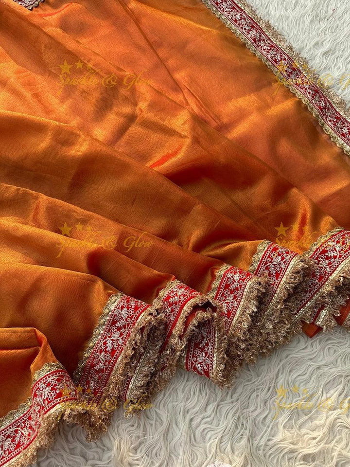 Premium Tissue Maharani Saree with Embroidered Lace Border
