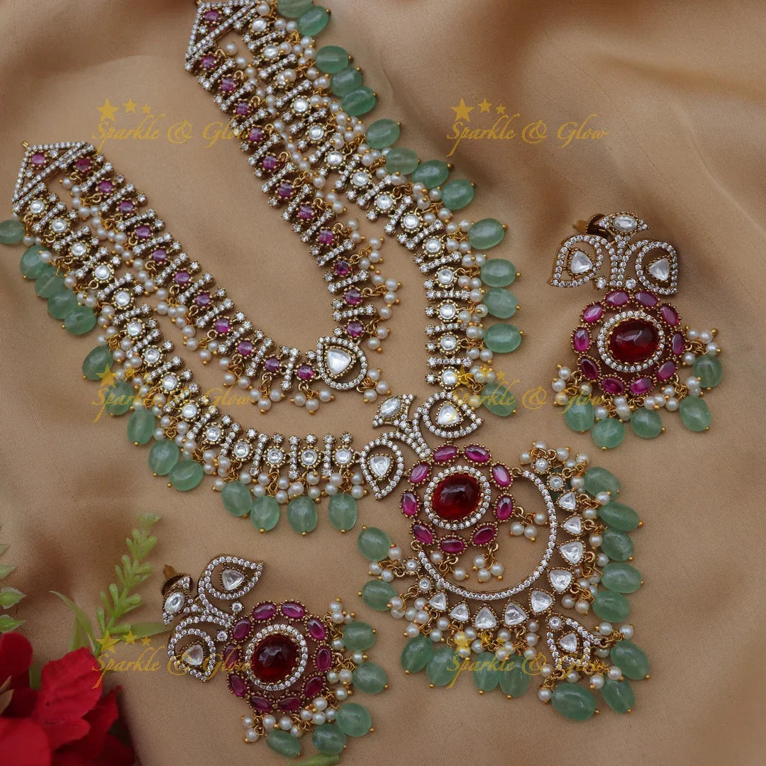 Grand Victorian AD Mango Floral Layered Necklace Set