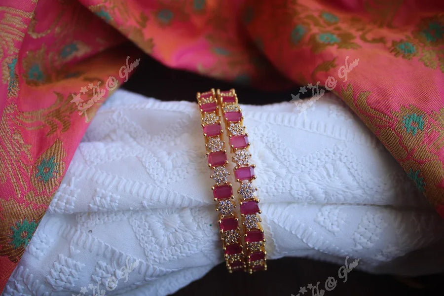 Gold AD stones bangles set of two - 2.6 - Sparkle and Glow