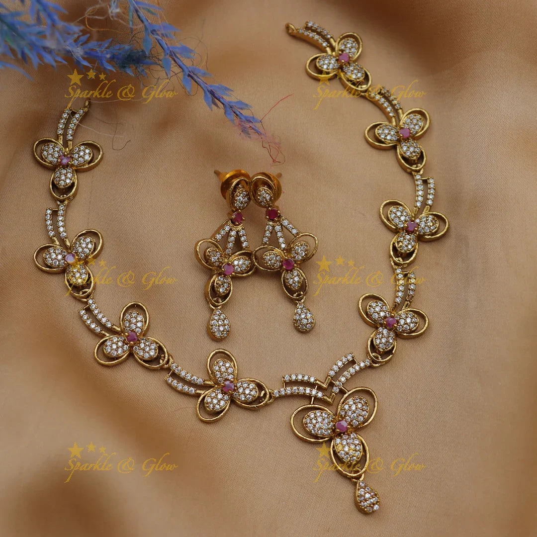Stunning Floral AD Short Necklace Set