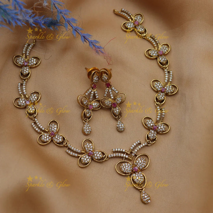 Stunning Floral AD Short Necklace Set