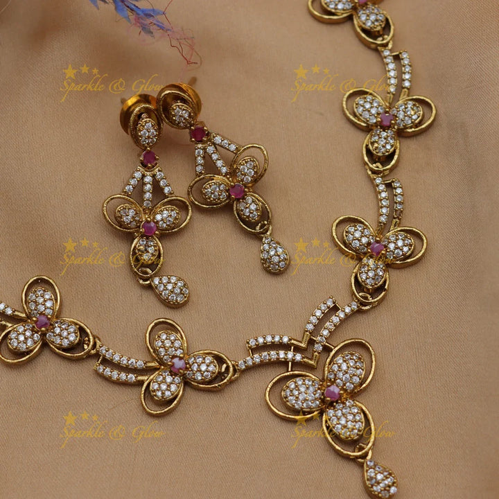 Stunning Floral AD Short Necklace Set