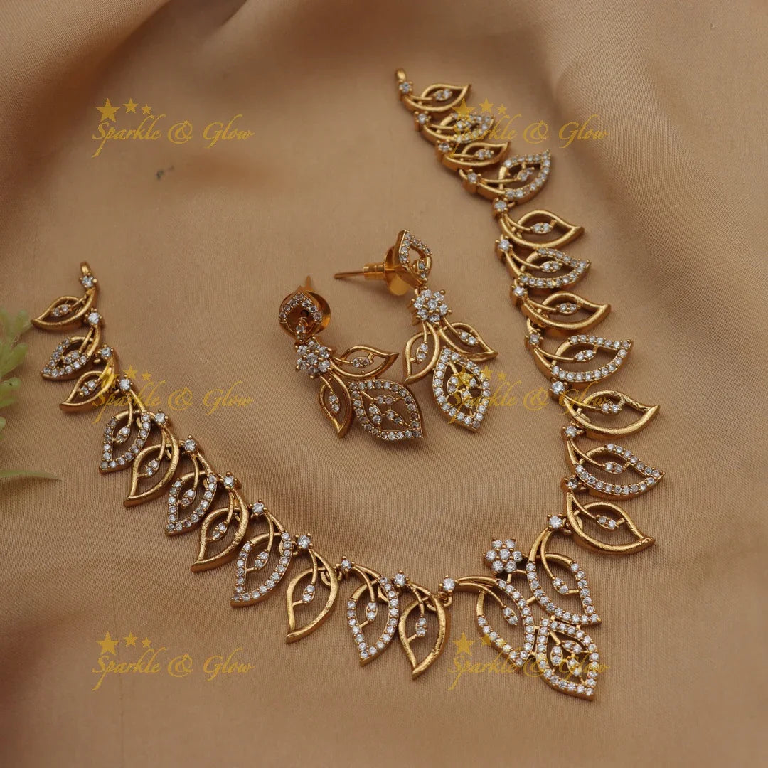 Stunning Mango Motif American Diamond Short Necklace Set