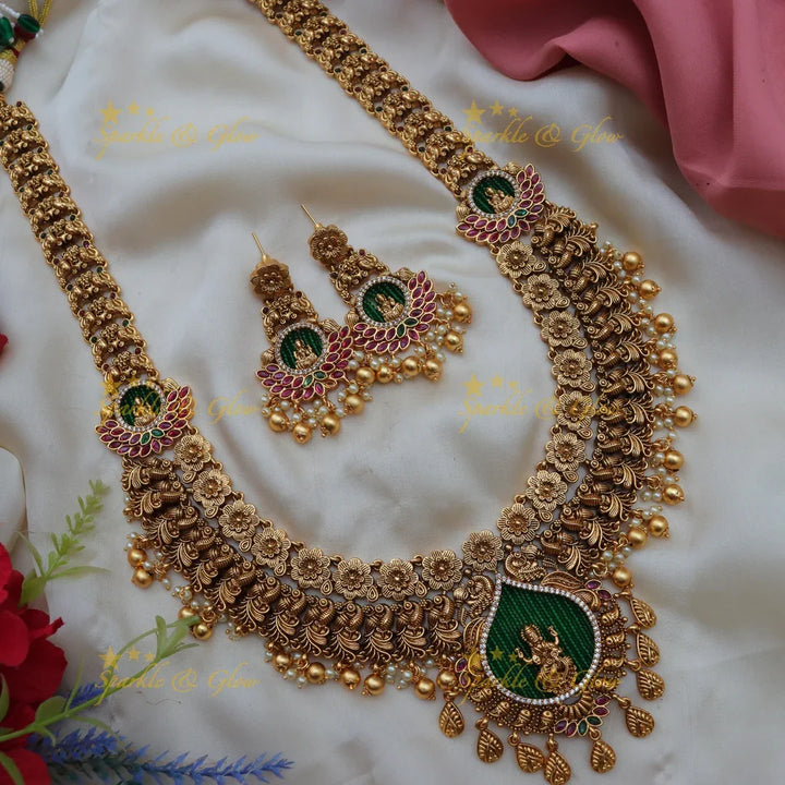 Grand Lakshmi Peacock Floral Temple Bridal Haram Set