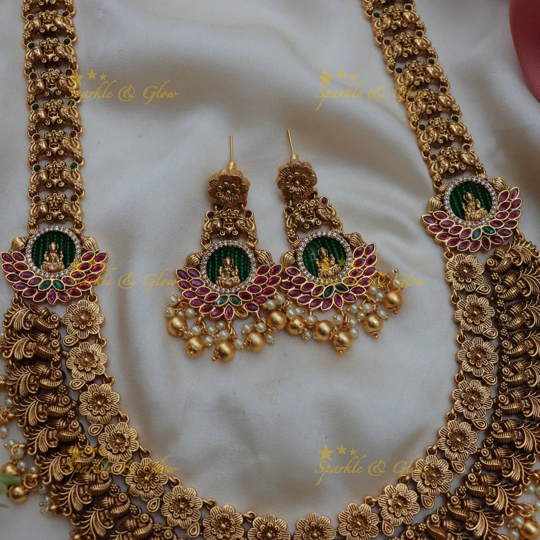 Grand Lakshmi Peacock Floral Temple Bridal Haram Set