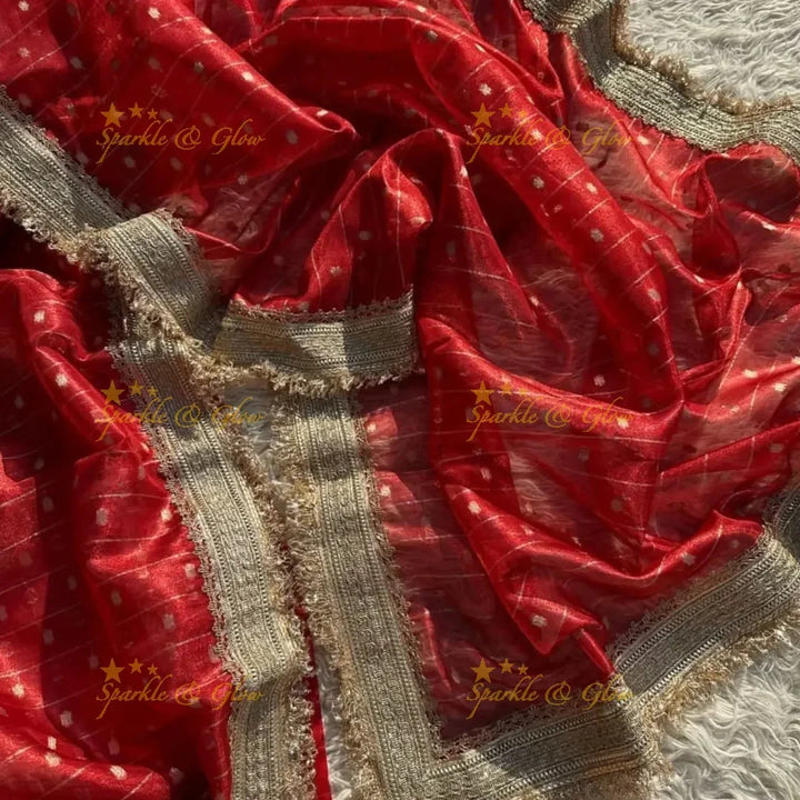Banarasi Tissue Organza Saree with Gold Zari Border