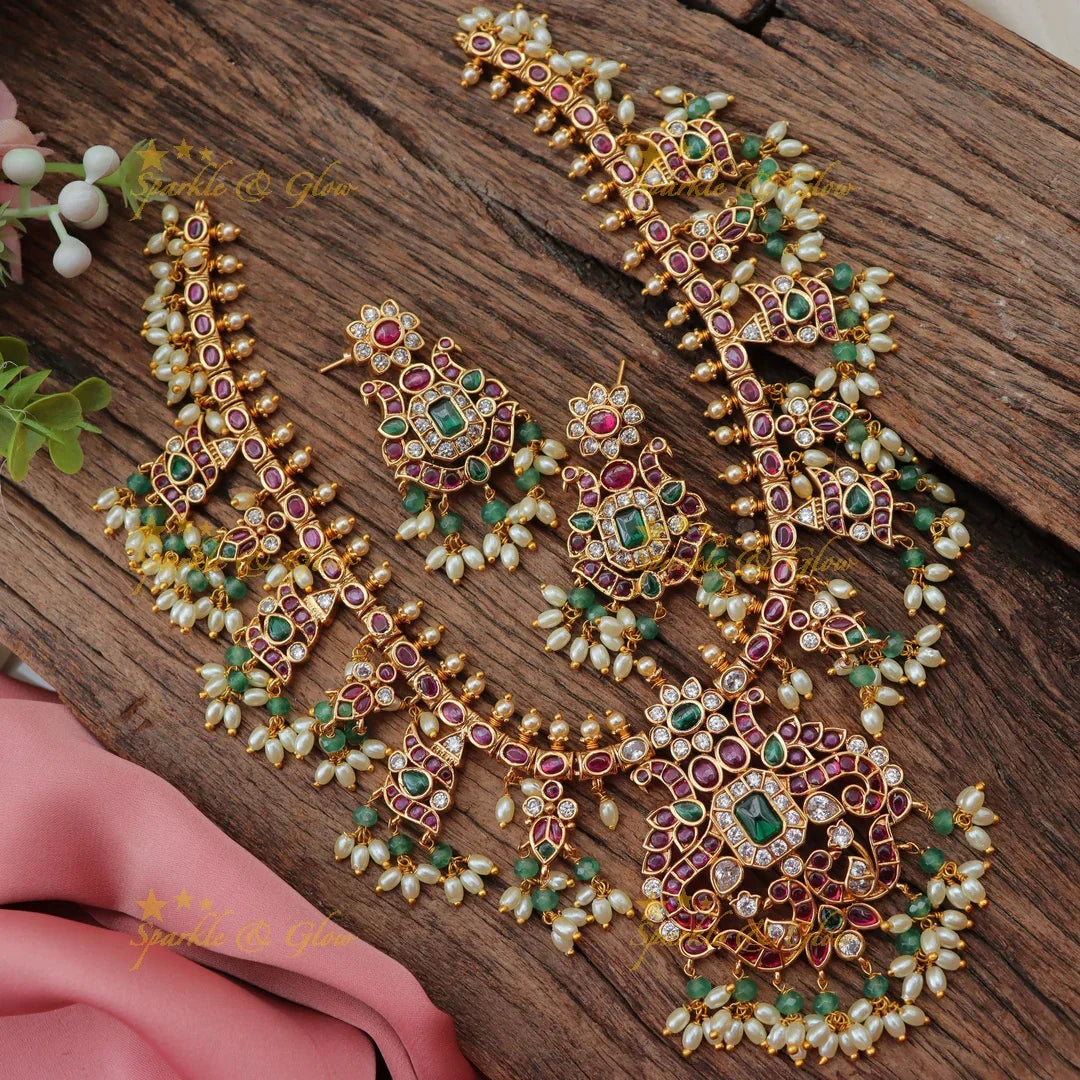 Grand Kemp Peacock Guttapusalu Short Necklace for Brides