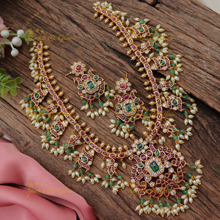 Grand Kemp Peacock Guttapusalu Short Necklace for Brides