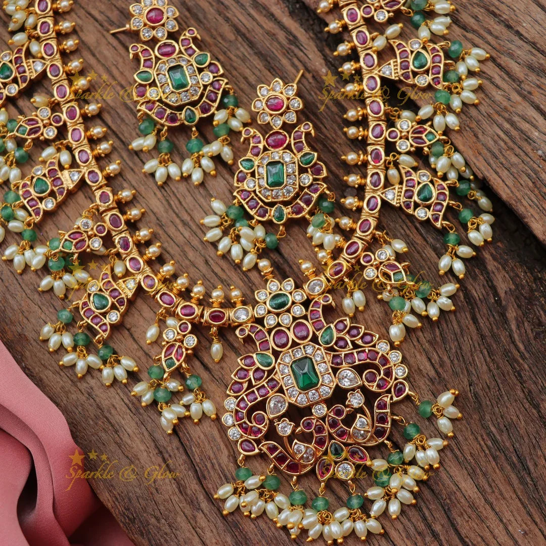 Grand Kemp Peacock Guttapusalu Short Necklace for Brides