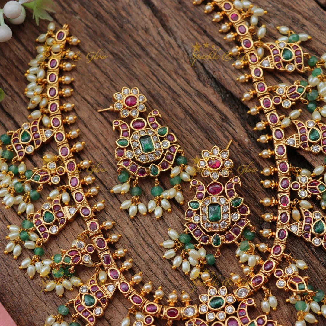 Grand Kemp Peacock Guttapusalu Short Necklace for Brides