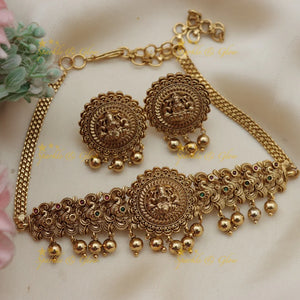 Stunning Lakshmi Peacock Carved High Neck Temple Choker