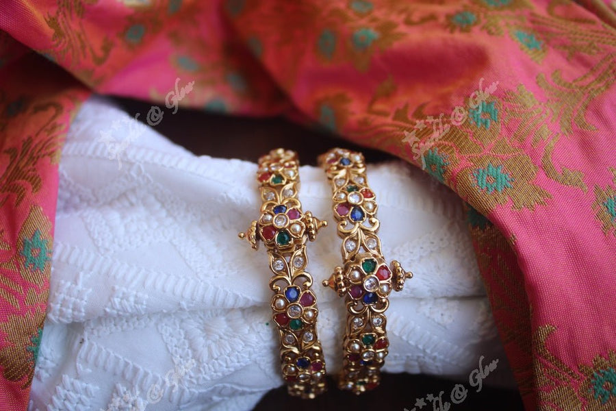 Matte Gold AD stones bangles set of two - Sparkle and Glow - 2.4 - 