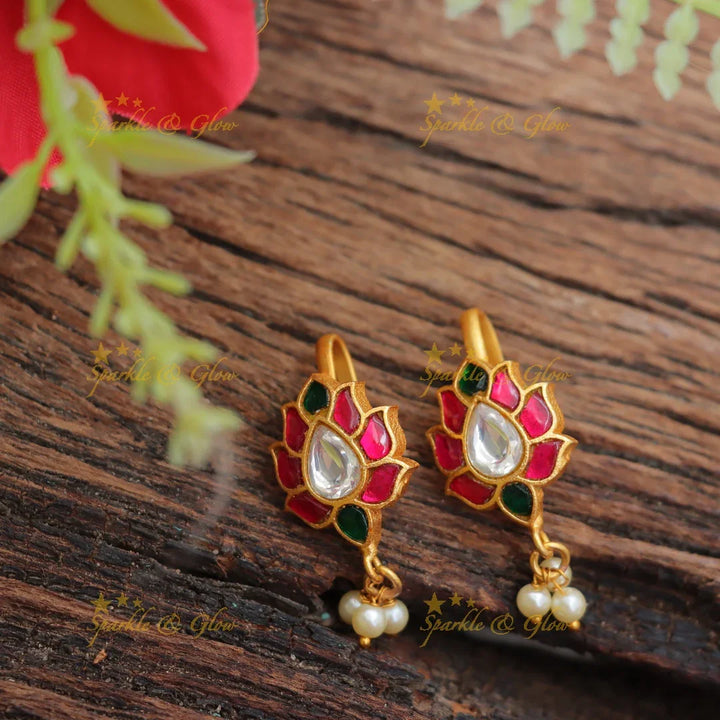 Stunning Leaf Floral Jadau Kundan Bugadi Earrings