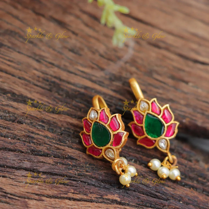 Stunning Leaf Floral Jadau Kundan Bugadi Earrings