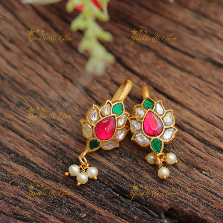 Stunning Leaf Floral Jadau Kundan Bugadi Earrings
