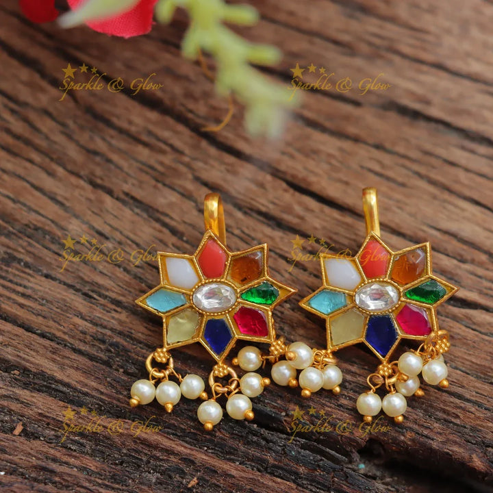 Floral Jadau Kundan Bugadi Pearl Earrings