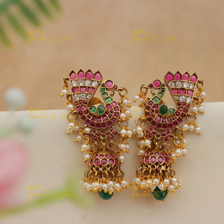 Grand Jadau Kundan Dancing Peacock Jhumka Earrings