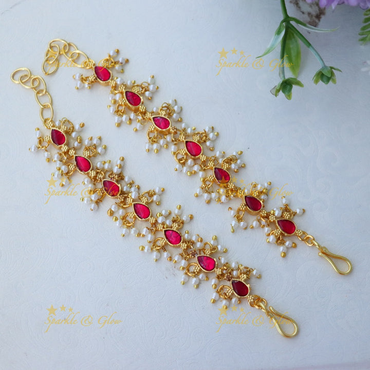 Stunning Jadau Kundan Waterdrop Design Gold alike Earchain