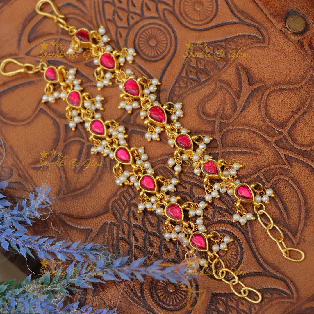 Stunning Jadau Kundan Waterdrop Design Gold alike Earchain