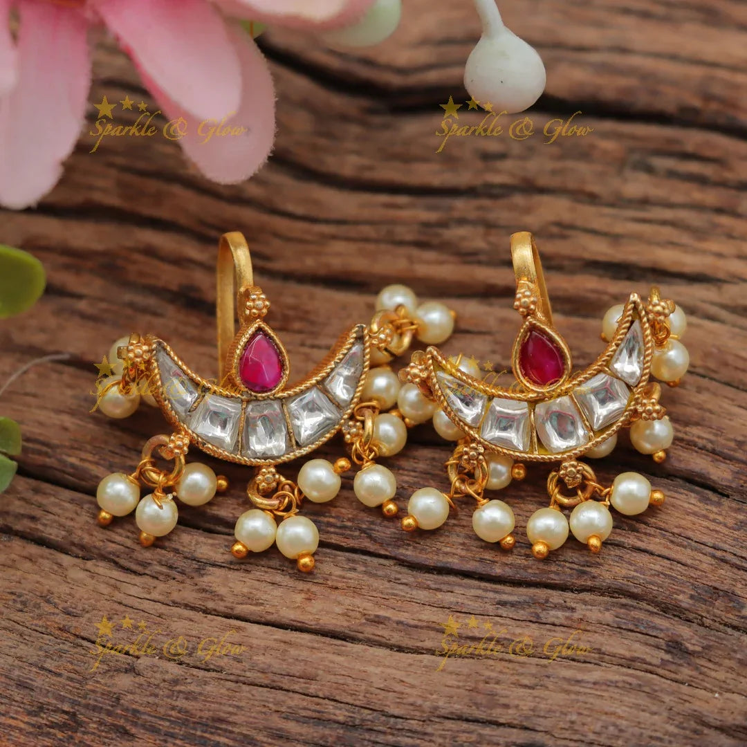 Stunning Jadau Kundan Half Moon Bugadi Earrings