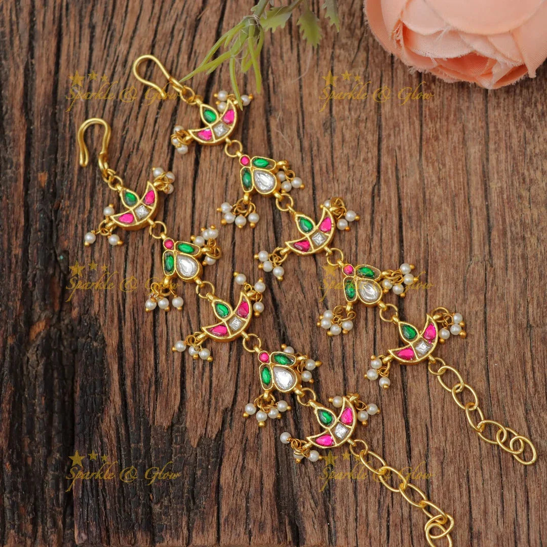 Radiant Jadau Gold Ear Chain for Celebrations