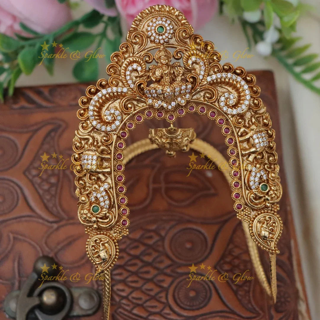 Grand Idol Lakshmi Floral carved U Shape Vanki with AD stones