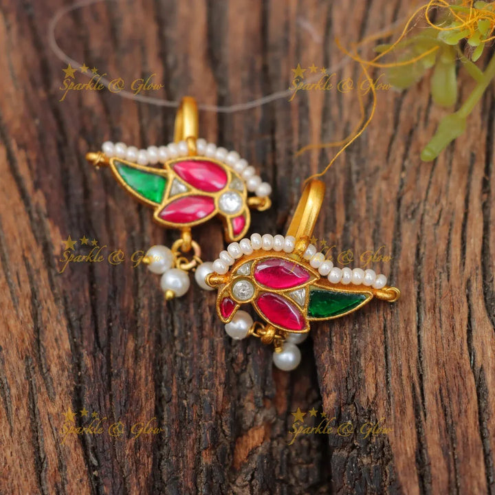 tunning Jadau Kundan Bugadi Earrings with Bird Motif
